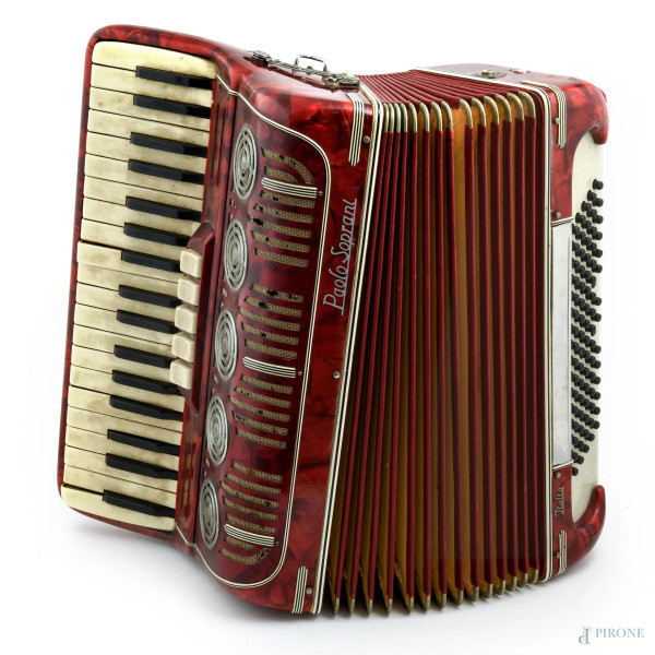 Fisarmonica Paolo Soprani, XX secolo, cm 19x42,5x46,5, (segni di usura, mancanze, difetti da revisionare)