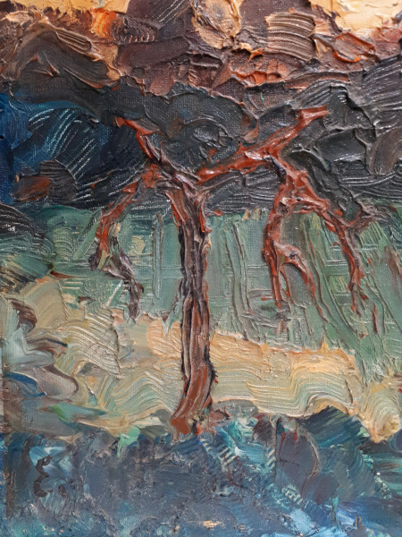 Pittore espressionista del Novecento, Paesaggio montuoso, olio su cartone telato, cm 30x40, firma...