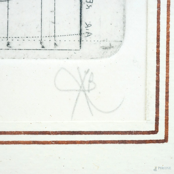 Due incisioni raffiguranti la chiesa di Saint-Pierre de Chateloy e un cavaliere a cavallo, monogr...