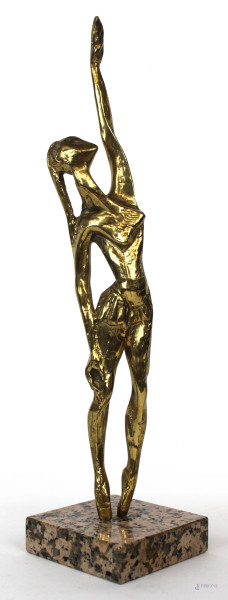 Ballerina, scultura in bronzo dorato, cm h 43, base in marmo.