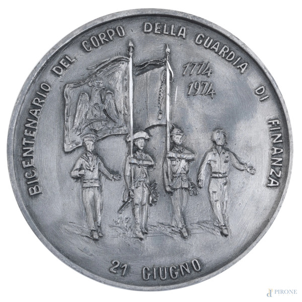 Medaglia per il bicentenario del corpo della Guardia di Finanza, Legione di Ancone, 1974, diametro cm 9