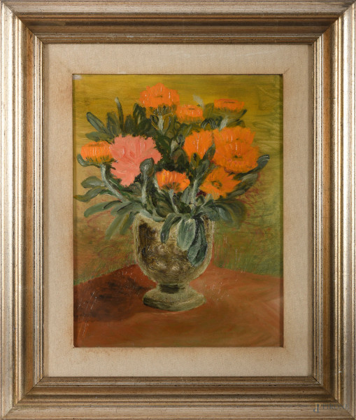 Natura morta, olio su tela, cm 44x34 entro cornice, XX secolo, (difetti)