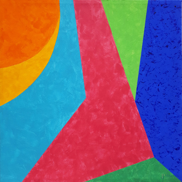 Beatríz Cárdenas, Composizione geometrica, 2023, acrilico su tela, cm 40x40. Esposizioni; Arte per la Vita, 2023, Fondazione Museo Venanzo Crocetti - Roma