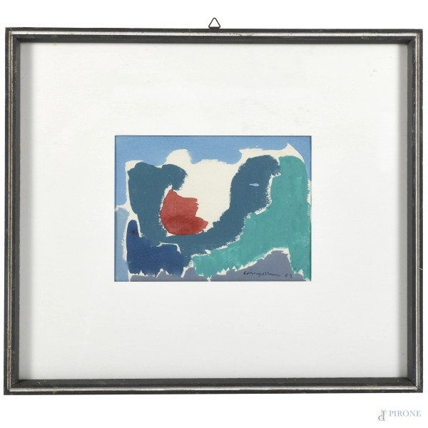 Giovanni Ciangottin, Senza titolo, tecnica mista su carta, cm 15x20, firmato e datato "62" in basso a destra, entro cornice