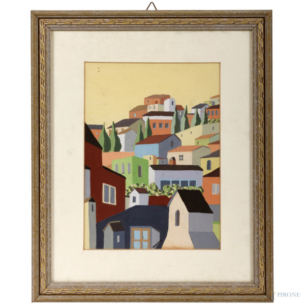 Lotto composto da cinque dipinti di Ferretto, misure massime cm 30x58 compreso passepartout