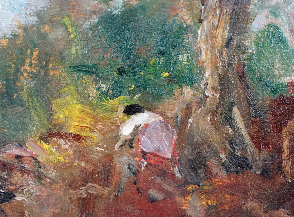 Alberi, olio su compensato, firmato in basso a destra Bocchetti, cm 17,9x24