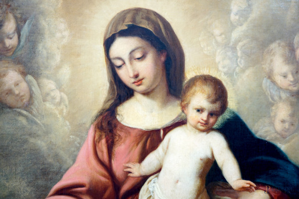 Madonna con il Bambino, olio su tela, XIX secolo, cm 99,5x74,5, entro cornice