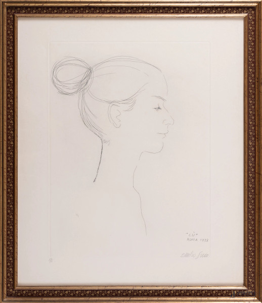 Emilio Greco, Profilo di donna (Lù), litografia su carta, cm 77x65, es. 72/90, firmato in basso a destra, entro cornice