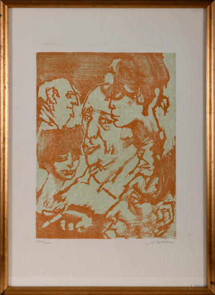 Mino Maccari (Siena, 1898 - Roma, 1989), Volti, litografia, cm 68,5x48,5 entro cornice, firmato in basso a destra, esemplare 33/75