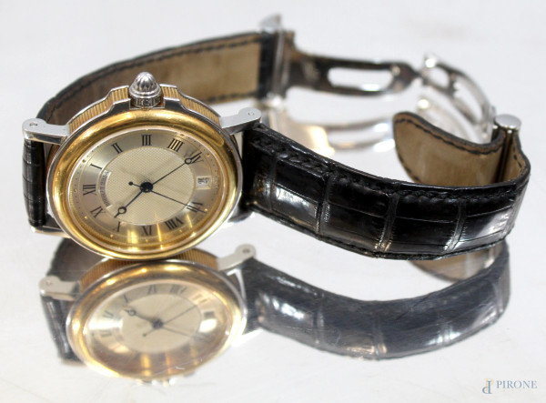 Breguet, orologio da polso, cassa in oro e acciaio, meccanica a carica automatica, bracciale in pelle.