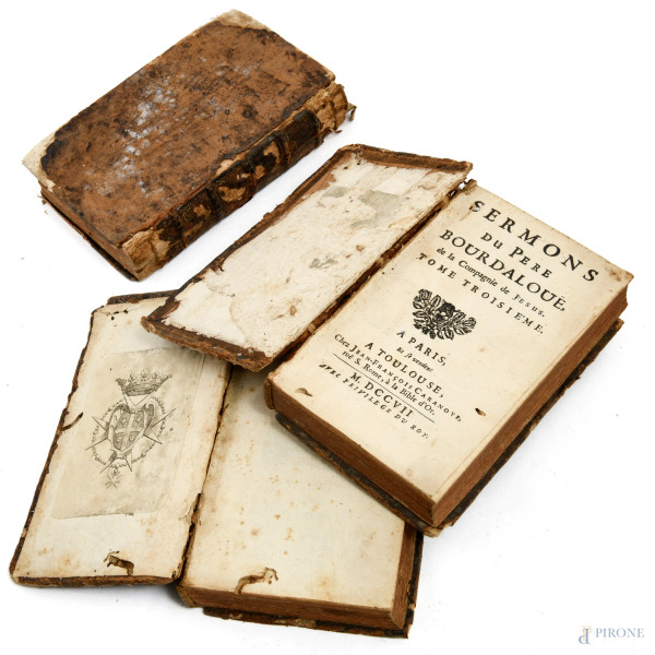 Sermons du Pere Bourdaloue, Parigi 1707, (segni di usura, rotture, strappi, mancanze, difetti)