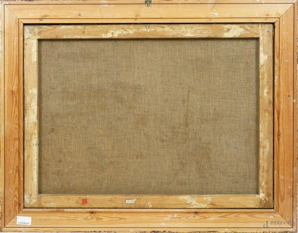 Figura maschile con libro, olio su tela, XIX-XX secolo, cm 73x98,5, entro cornice (difetti e manc...