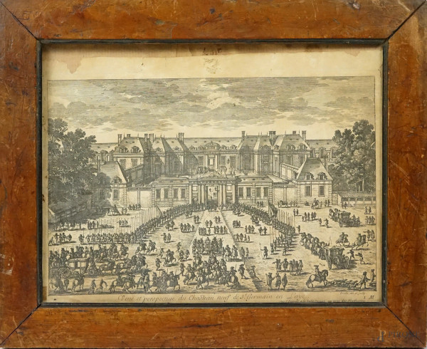 Adam Pérelle (1638-1695), Veue et perspective du Chasteau neuf de S. Germain en Laye, incisione, cm 22x30, entro cornice,  (difetti)