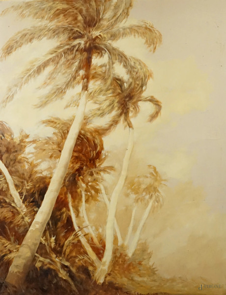 Rudolf  Claudus - Palme, olio su tela applicata su pannello in legno, cm 167x132