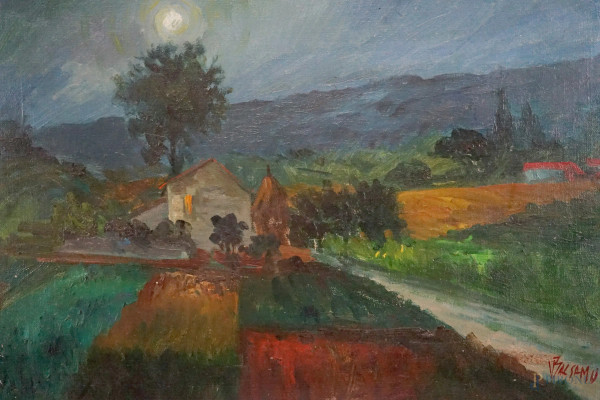 Paesaggio notturno, olio su tela, cm 32,5x42, firmato Balsamo, entro cornice