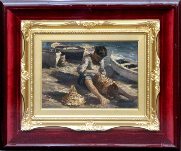 Francesco Galante - Impagliatore, olio su cartone, cm. 35x25, entro cornice.