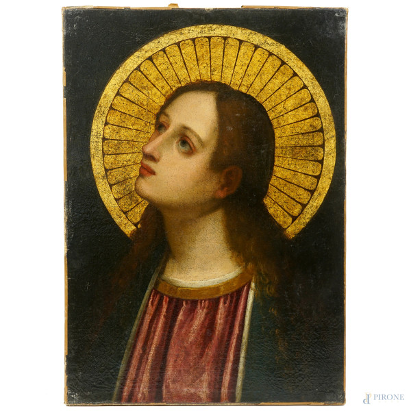 Pittore del XVI-XVII secolo, Vergine annunciata, olio su tela, cm 56.3x40