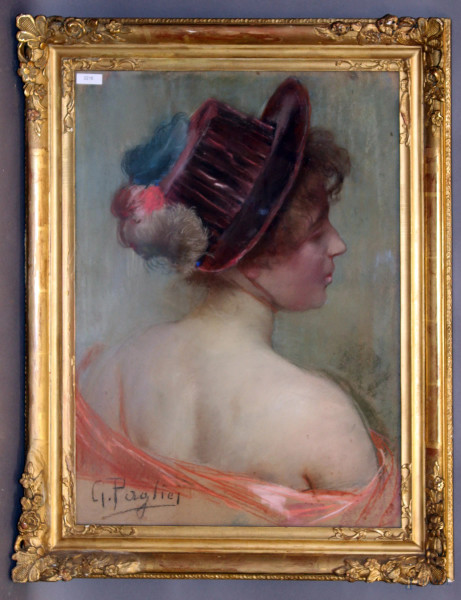 Gioacchino Pagliei, Ritratto di donna, pastello su carta, cm 66x49, entro cornice.