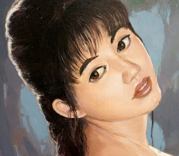 Nudo, olio su compensato, firmato e titolato sul retro, cm 99.5x70, entro cornice