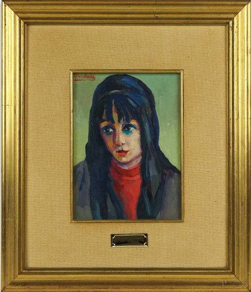 Joseph Franz Strachota - Ritratto di donna, olio su tavoletta, cm 18,5x14, entro cornice