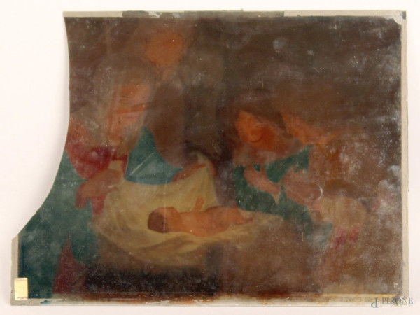 Da Gherardo delle Notti, adorazione del Bambino, vecchia diapositiva su vetro, cm. 30x40, (rotture).