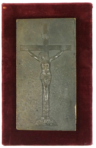 Crocifissione, bassorilievo in bronzo, cm 17x9, XX secolo