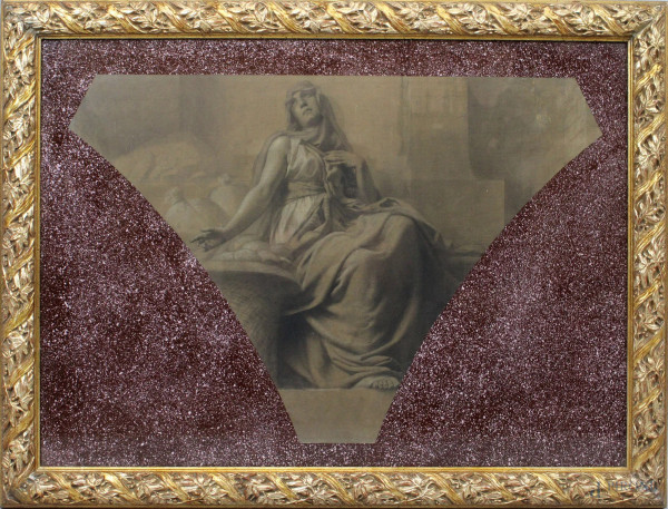 Sibilla, bozzetto a tecnica mista su carta riportata su tela, cm. 44x64, XVIII secolo, entro cornice.