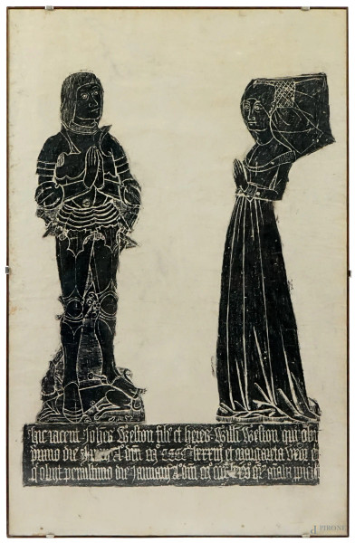 Dama e cavaliere, multiplo su carta, cm h 94x60, XX secolo, entro cornice