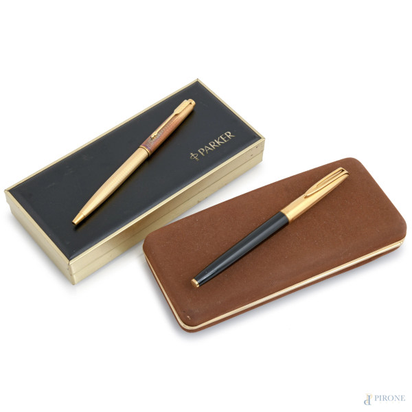 Lotto di due penne: una biro Parker Waterman e Waterman con pennino in oro 18 kt, (da revisionare)
