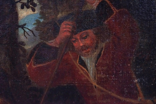 Pittore del XVII secolo, Caccia al cinghiale, olio su tela, cm 89x118