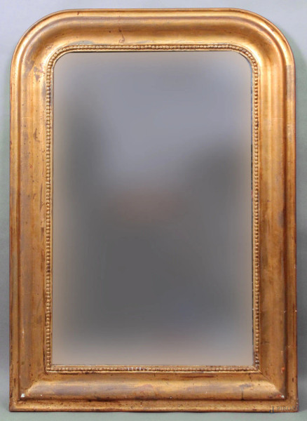 Specchiera di linea rettangolare in legno dorato, altezza 88x63 cm, XIX secolo.