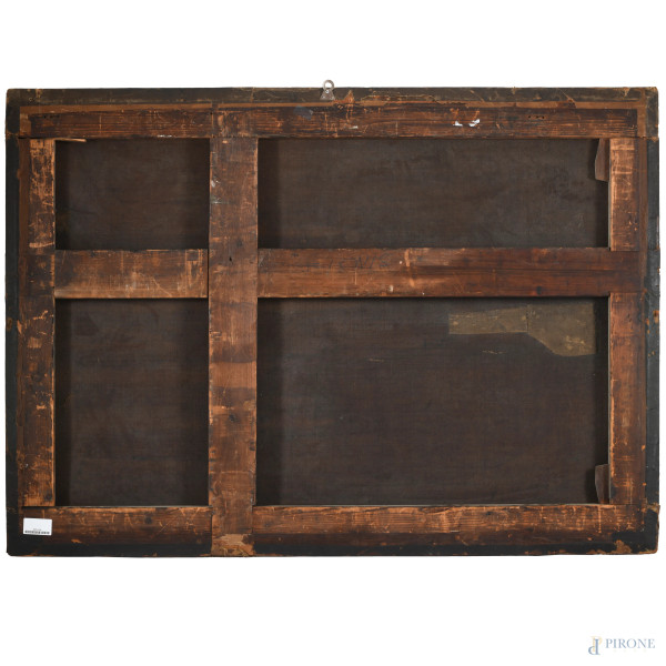 Eliezer e Rebecca al pozzo, olio su tela, XVII secolo, cm 95x130, (difetti)