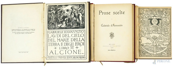 Lotto di tre volumi di G.D'Annunzio, (difetti e pagine recise). 