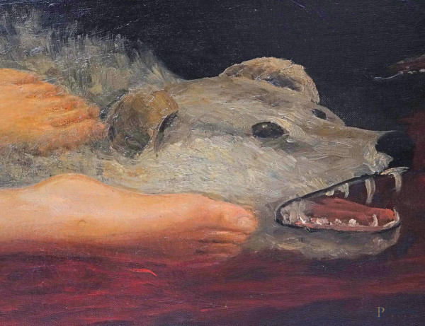 Nudo di donna adagiata su una dormeuse, inizi del XX secolo, olio su tela, cm 133,5x223,5 entro c...