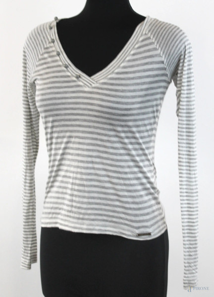 Liu-Jo, maglietta da donna  a maniche lunghe a righe, collo a V con bottoni, taglia IT 40, (segni di utilizzo).
