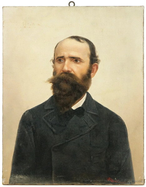 Ritratto di gentiluomo con barba, olio su tela, cm 62x50, firmato Cajo Ravaldini.