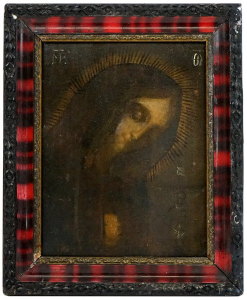 Madonna, olio su tavola, cm 23x19, XX secolo, entro cornice.