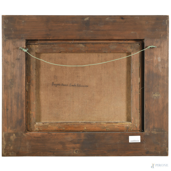 Coppia di dipinti raffiguranti nature morte, XVIII secolo, olio su tela, cm 45x58, entro cornice,...