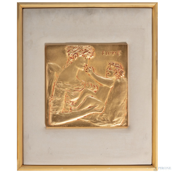 Salvatore Fiume (1915-1997), Maternità, multiplo in bronzo dorato es. 540/750, cm 29x29, firmato in  [..]