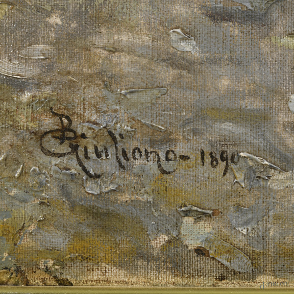 Bartolomeo Giuliano, Costa con figure, olio su tela, cm 55x89, firmato e datato 1890 in basso a s...