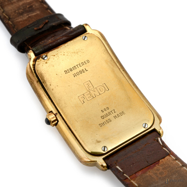 Orologio Fendi al quarzo con cinturino in cuoio marrone, misura cassa 3x4, lunghezza cinturino cm...