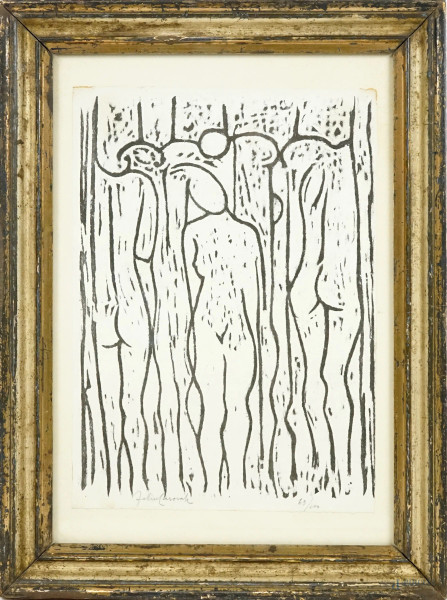 Felice Casorati - Figure, multiplo su carta, cm 36x26, firmato, ES.63/100, entro cornice, (lievi difetti).