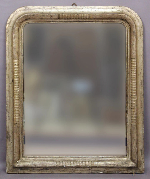 Specchiera in legno argentato a mecca, Francia XIX sec, 93x82 cm.