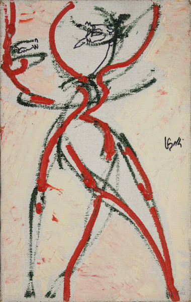 Antonio Vangelli - Figura, dipinto ad olio su tela, cm 40 x 25.