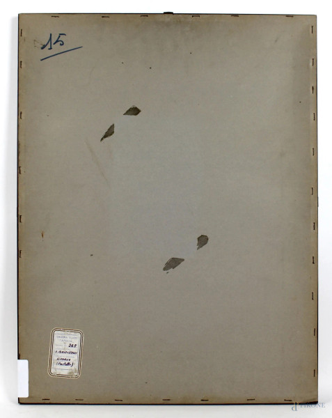 Uomo a cavallo, disegno a carboncino su carta, cm 48x33, firmato I. Battistelli, entro cornice