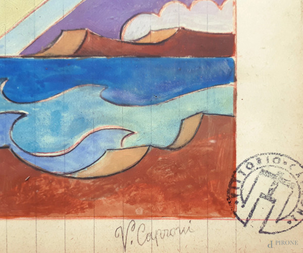 Vittorio Caproni (XX sec.), Futuraerei, lotto composto da due aeropitture a tecnica mista su cart...