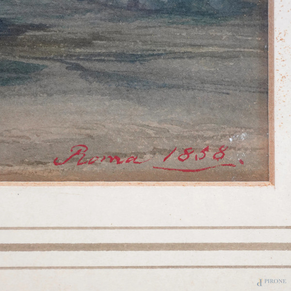 Foro Boario, acquerello su carta, firmato in basso a sinistra e datato 1858 in basso a destra, mi...