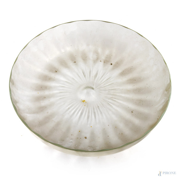 Centrotavola in vetro trasparente, cm 9x36 (graffi, segni di usura)