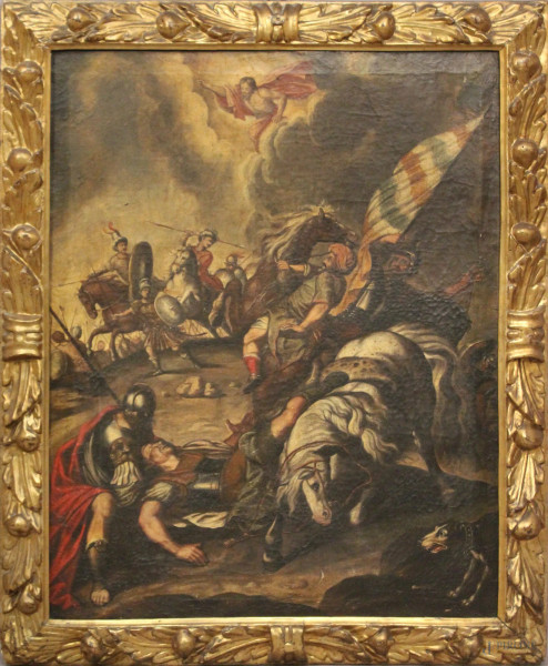Pittore del XVII secolo, La conversione di San Paolo, olio su tela, cm. 84x67, entro cornice coeva.