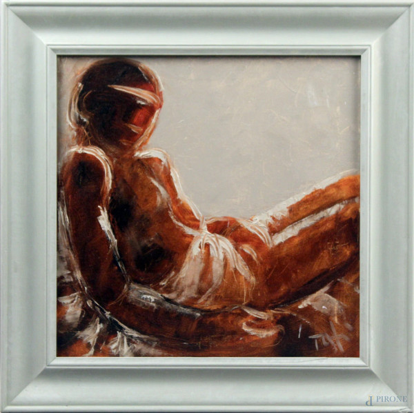 Marisa Tafi - Figura, olio su tela, cm. 40x40, entro cornice.